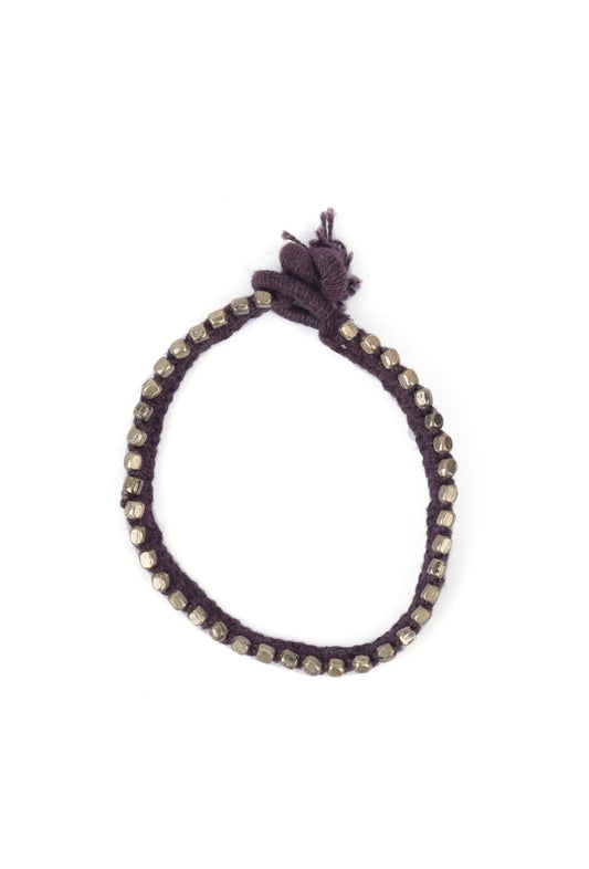 Set of 2: Nura Brown Thread & Antique Plated Brass Beaded Anklets