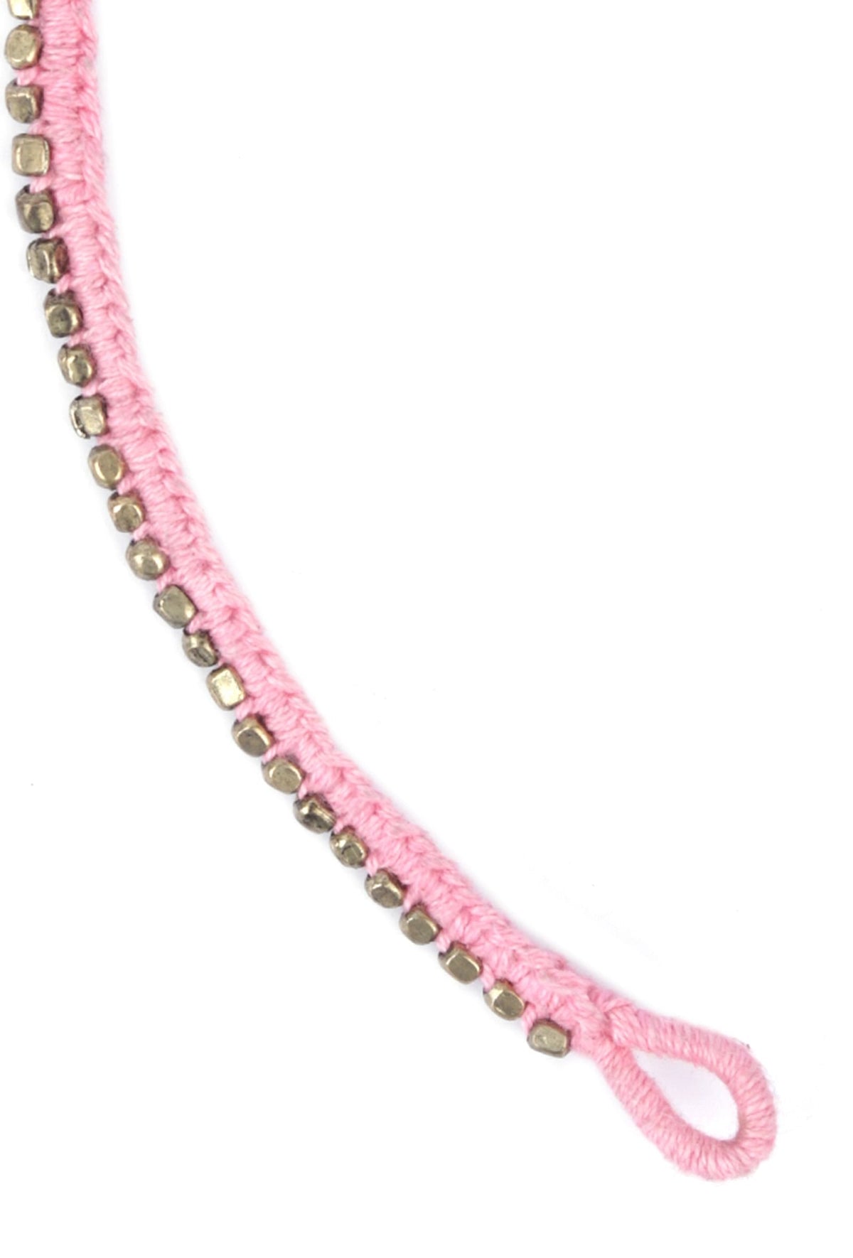 Set of 2: Cetana Pink Thread & Antique Plated Brass Beaded Anklets