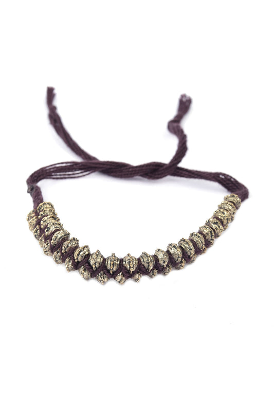 Set of 2: Dridha Brown Thread & Antique Plated Brass Beaded Anklets