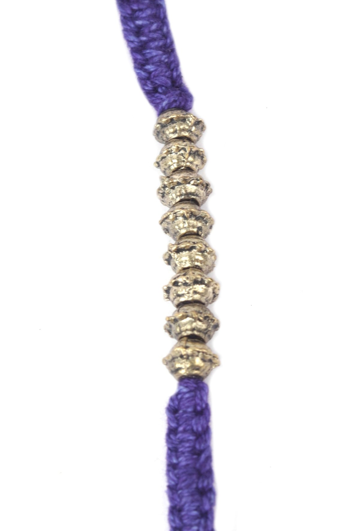 Set of 2: Inika Purple Thread & Antique Plated Brass Beaded Anklets