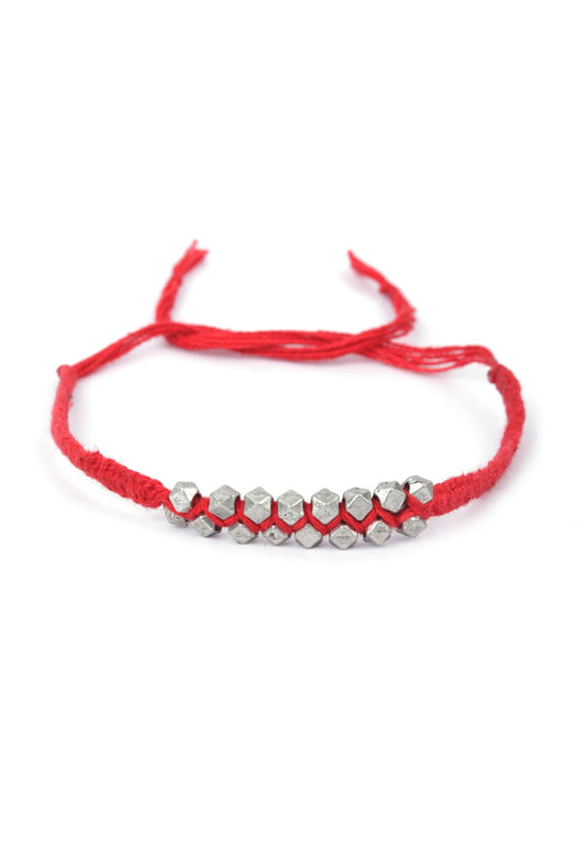 Set of 2: Lavanya Red Thread & Antique Plated Brass Beaded Anklets