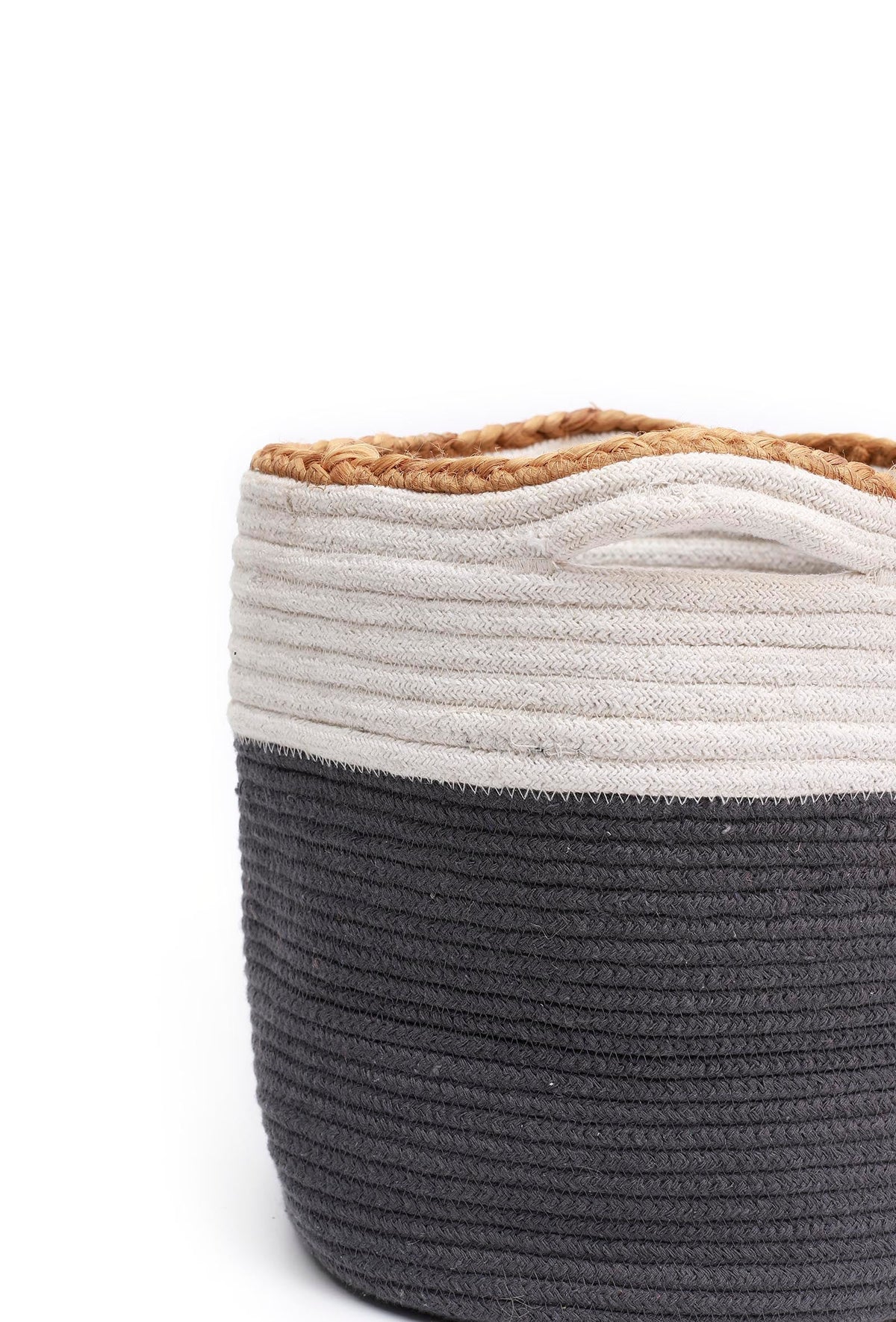 Grey and White Cotton Jute Basket