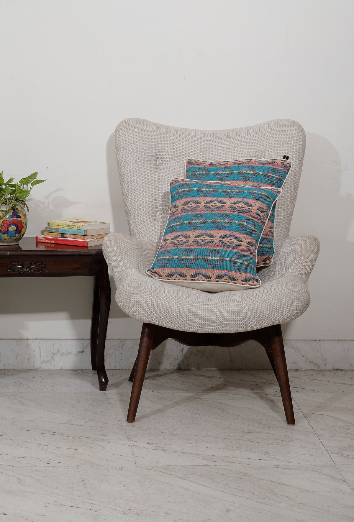 Set of 2: Aqua Blue Handcrafted Jacquard Cushion Covers
