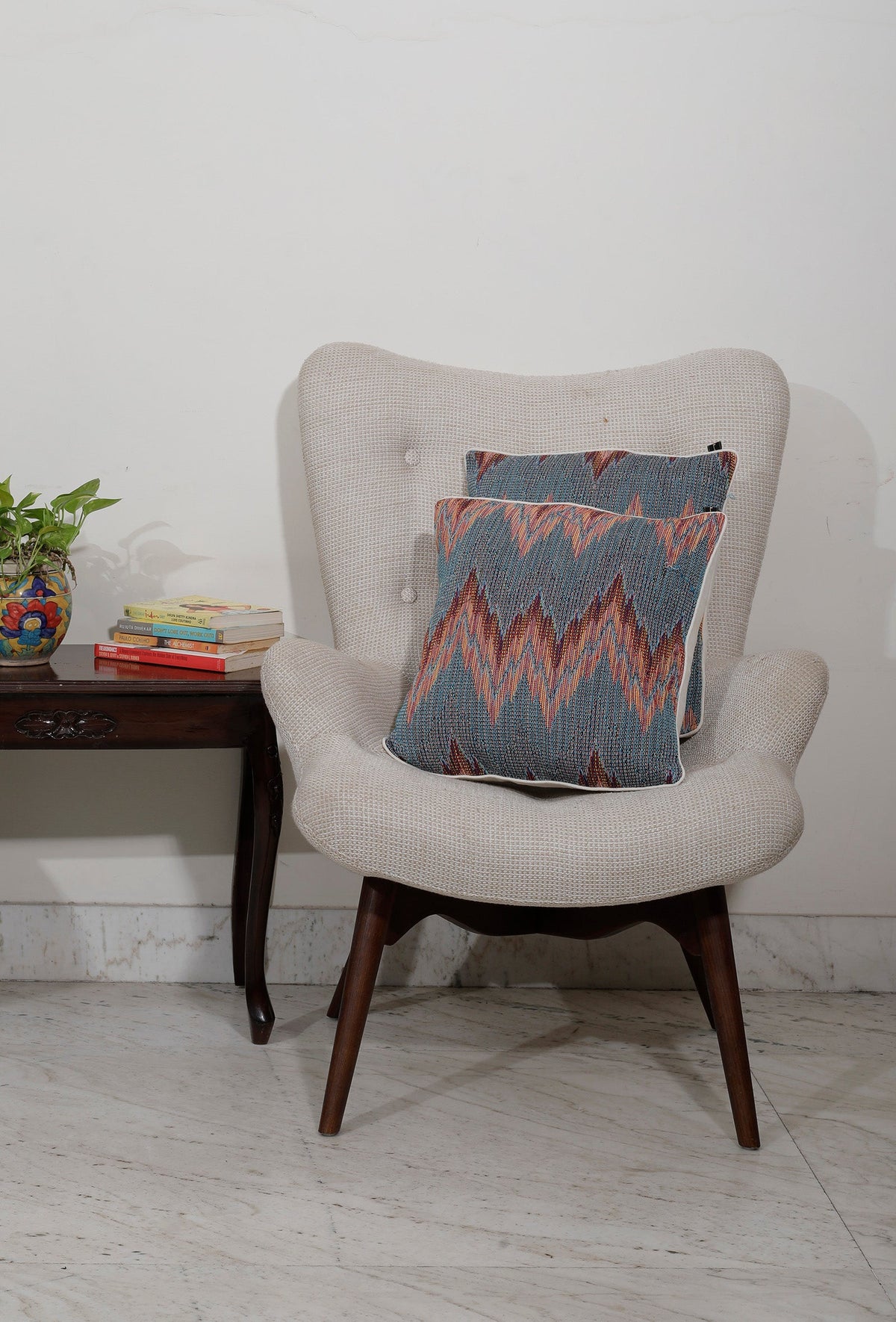 Set of 2: Azure Steel Blue Handcrafted Jacquard Cushion Covers