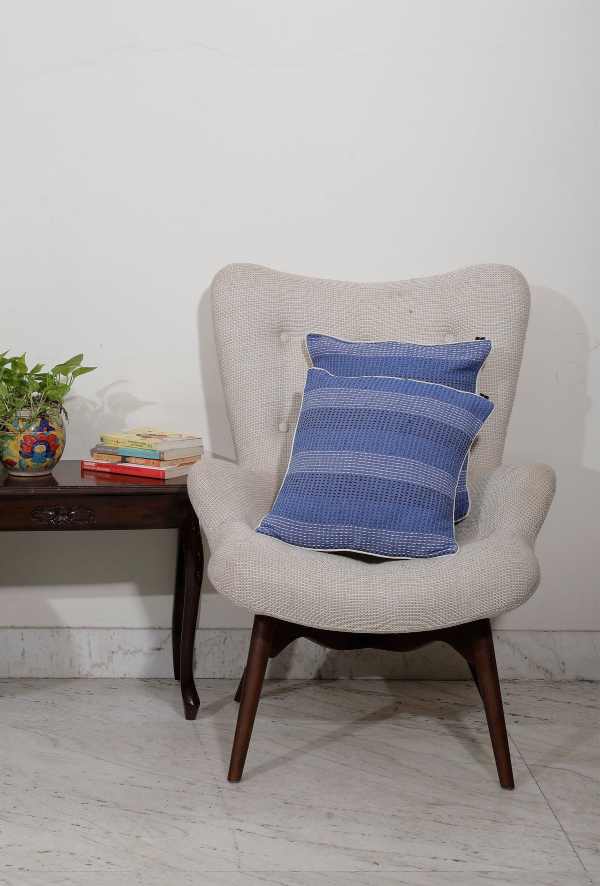 Set of 2: Prussian Blue Handcrafted Jacquard Cushion Covers