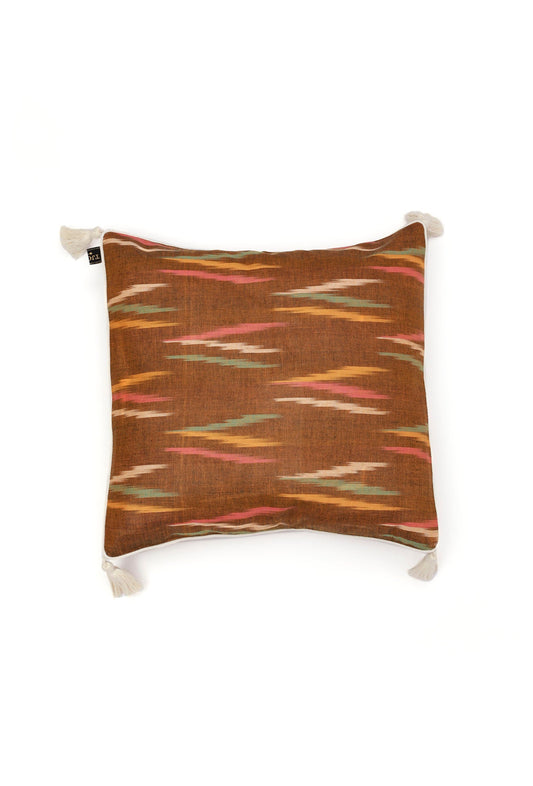 Set of 2: Chocolate Brown Ikat Cotton Cushion Covers