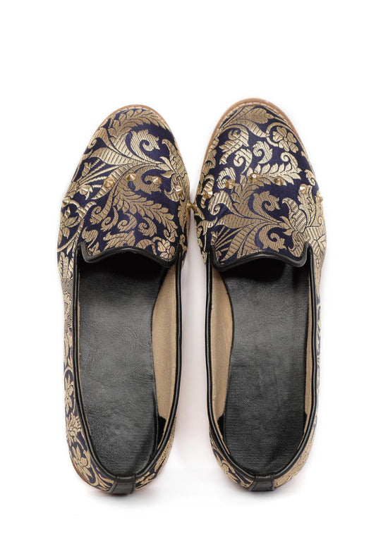 Royal Blue Brocade Loafers サイズ EU37