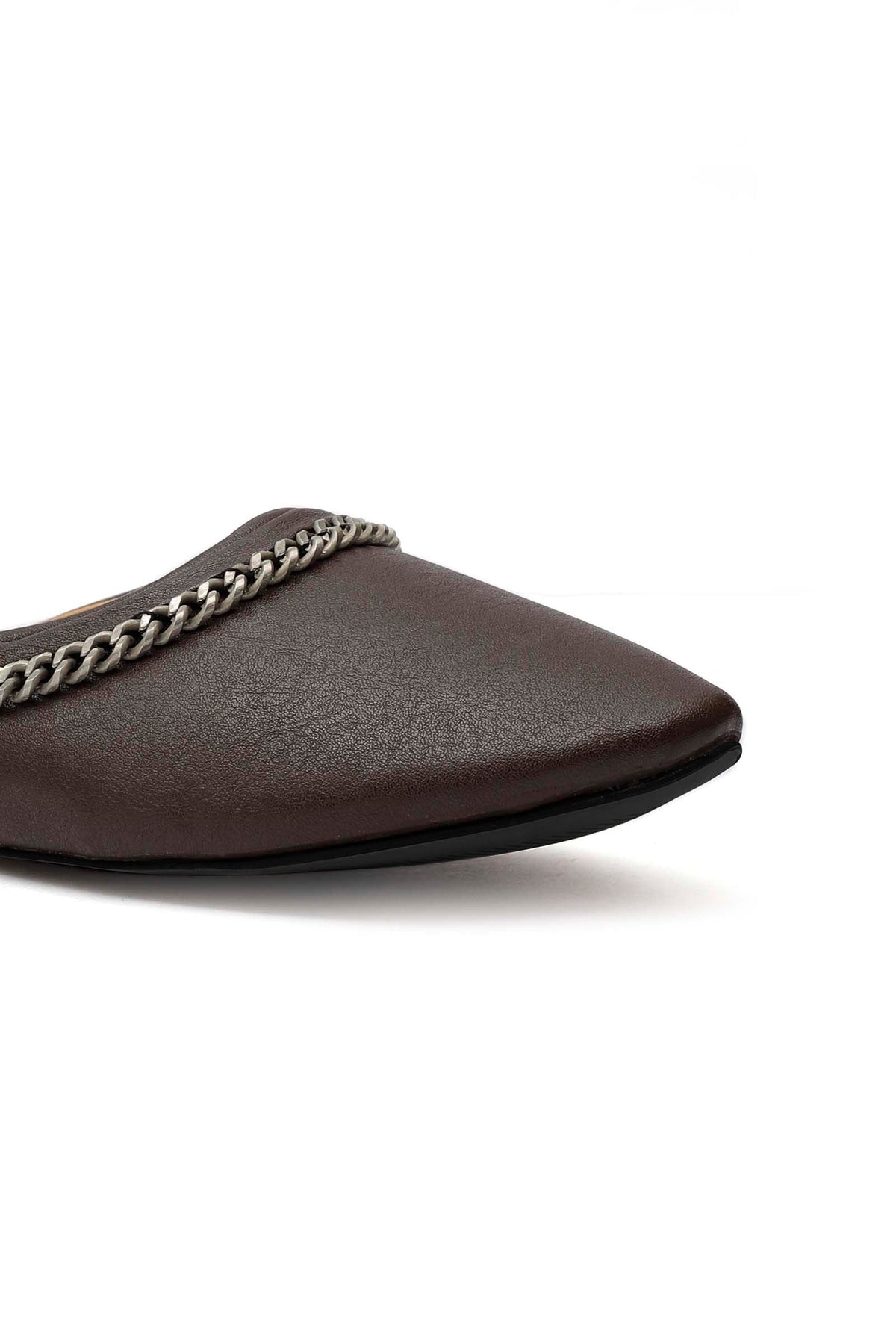 Wood Brown Chain Cruelty-Free Leather Mules サイズ EU39