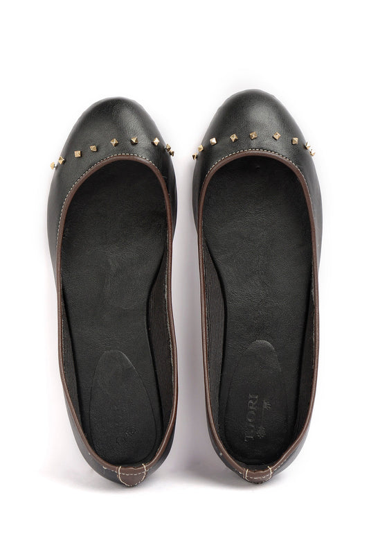Black Beads Cruelty Free Leather Flat Ballerinas サイズ EU38