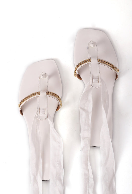 Onyx White Braided Tie Up Flats サイズ EU38