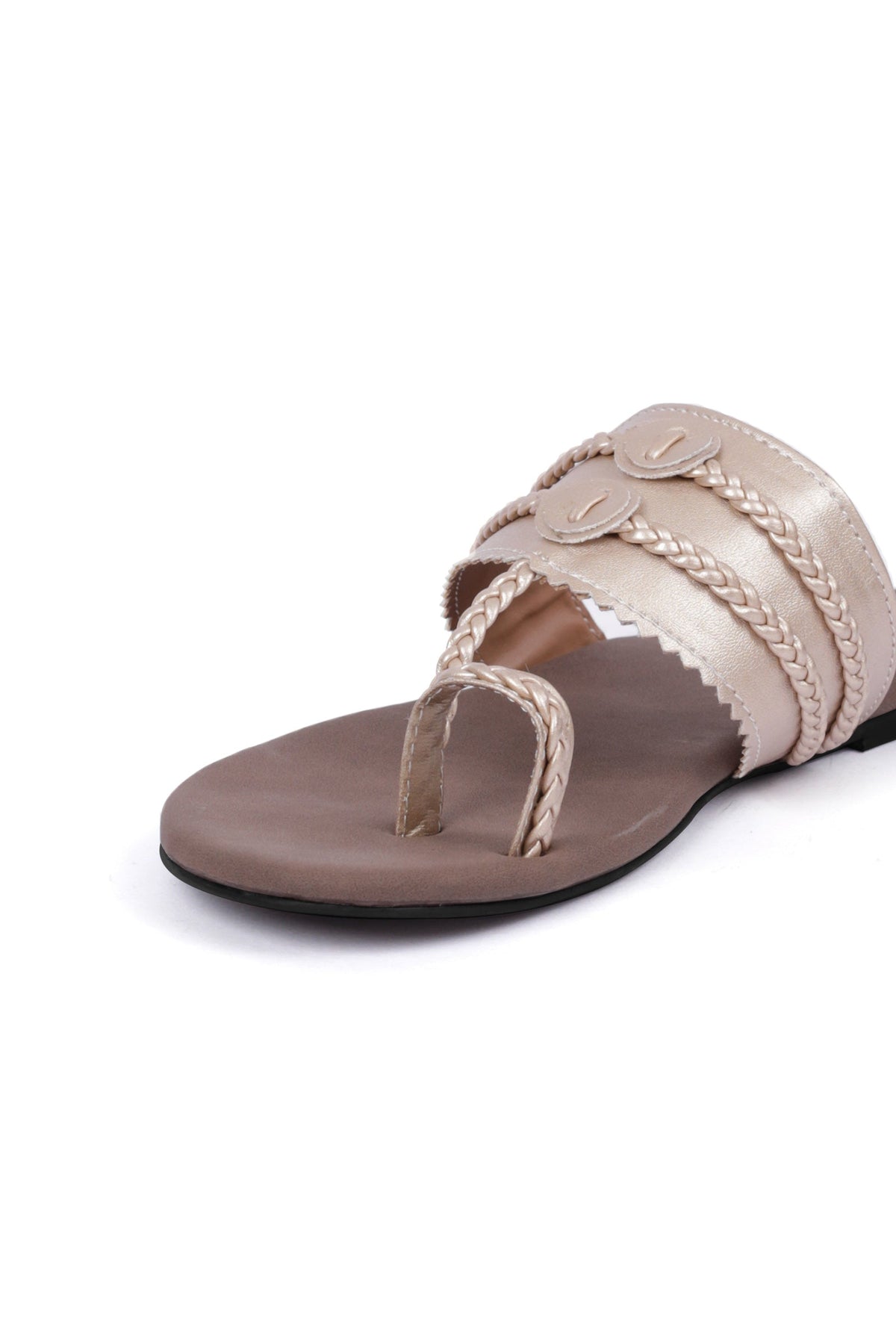 Golden and Brown Cruelty Free Leather Inspired Kolhapuri サイズ EU35