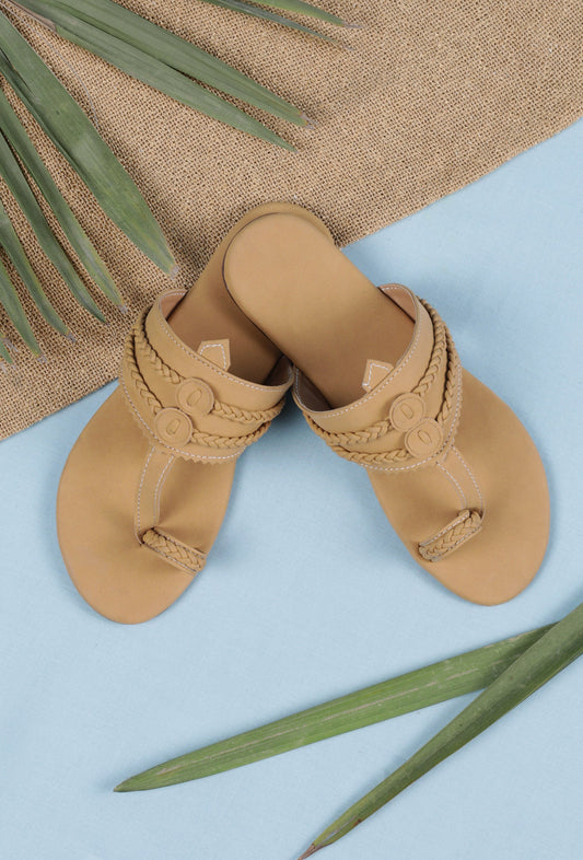 Camel Brown Cruelty Free Leather Inspired Kolhapuri サイズ EU38