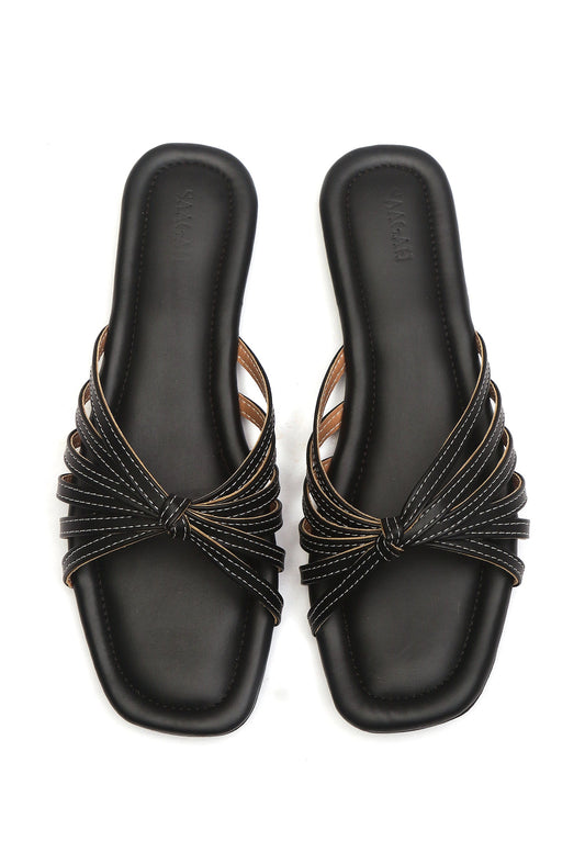 Black Knotted Multi-Strap Flat Slides サイズ EU38