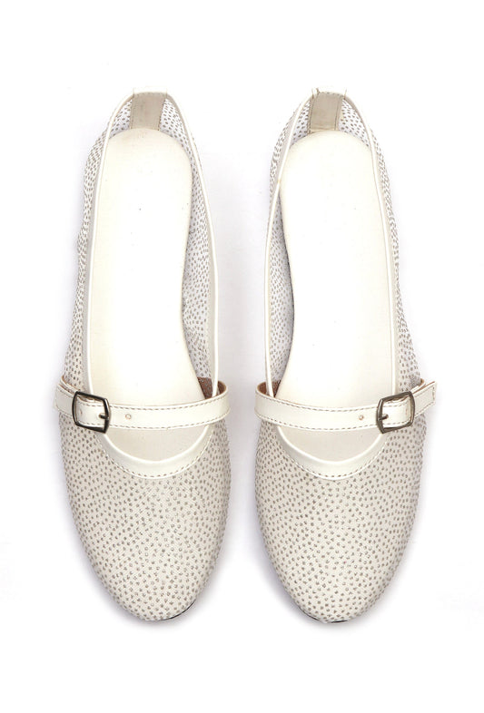 White Shimmer Mary Jane Ballet Flats サイズ EU38