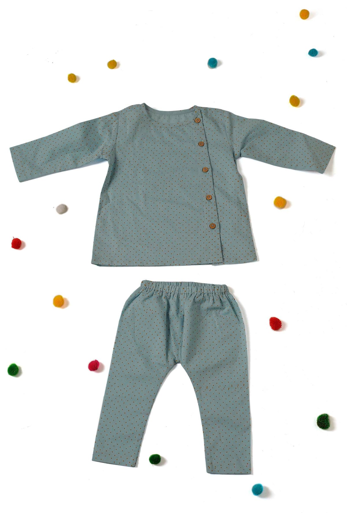 Set of 2: Candy Blue Short Cotton Kurta and Pajama サイズ 4〜5歳