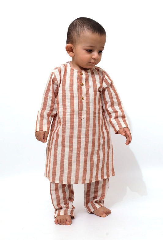 Set of 2 - Tangy Orange Stripes Tunic Kurta Pajama サイズ 12〜18か月