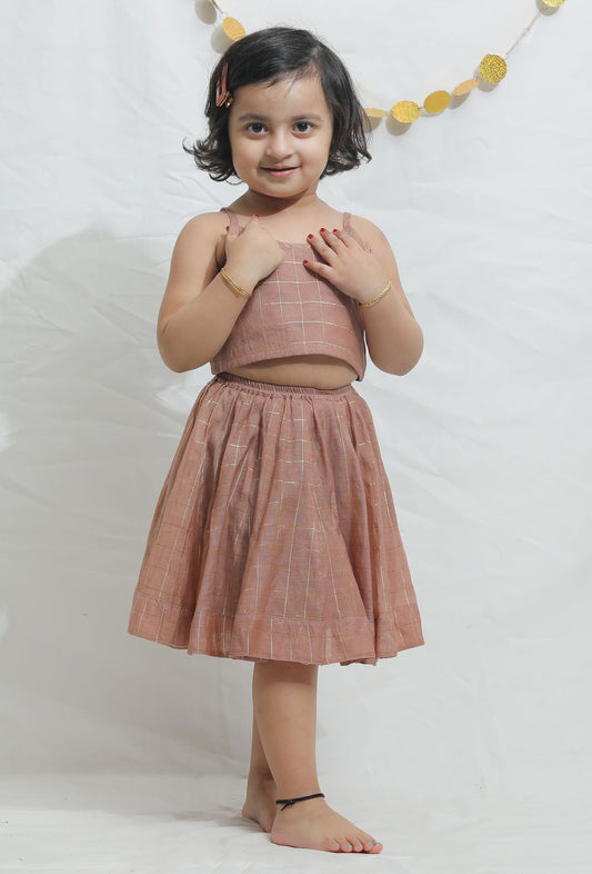 Set of 2: Light Brown Chanderi Blouse with Lehenga サイズ 2〜3歳