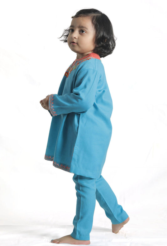 Sky Blue Pure Woollen Phiran Set サイズ 0〜3か月