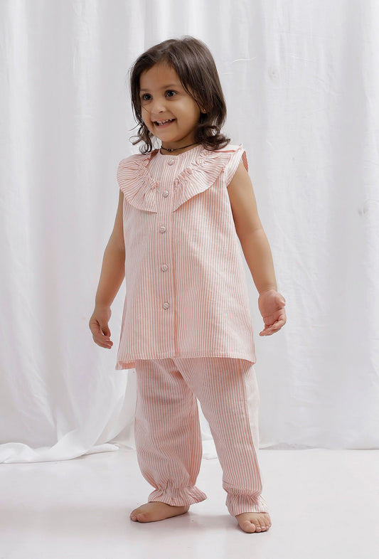 Set of 2: Orange Striped Cotton Top with Orange Striped Cotton Pants サイズ 7〜8歳