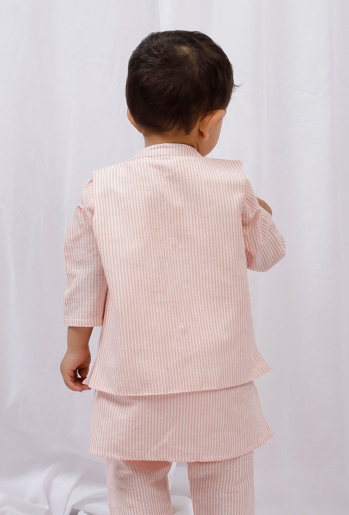 Orange Striped Nehru Cotton Sleeveless Jacket サイズ 5〜6歳