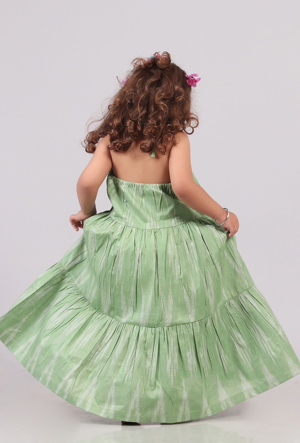 Green Ikat Tier Cotton Dress サイズ 3〜4歳