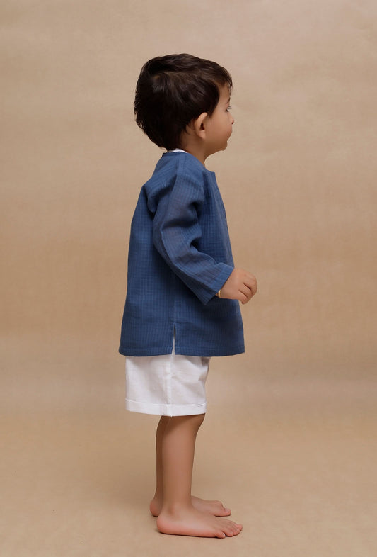 Set of 2: Blue Kota Shirt and White Short サイズ 6〜9か月