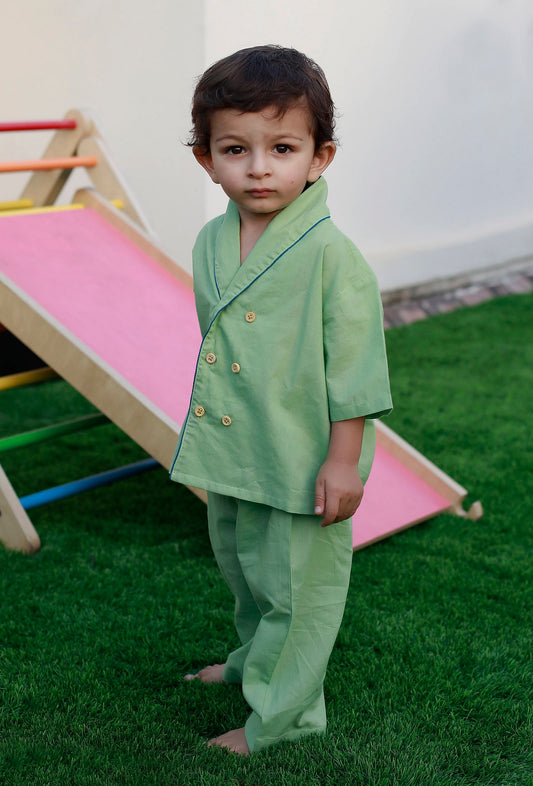 Set of 2: Betty Green Cotton Shirt and Green Pyjama サイズ 3〜6か月