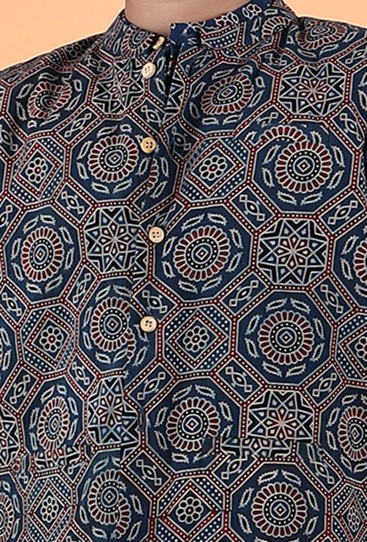 Axel Indigo Ajrakh Print Cotton Nehru Jacket サイズ 7〜8歳
