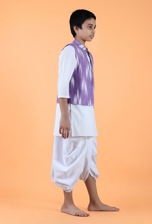 Purple Ikat Cotton Nehru Jacket サイズ 6〜7歳