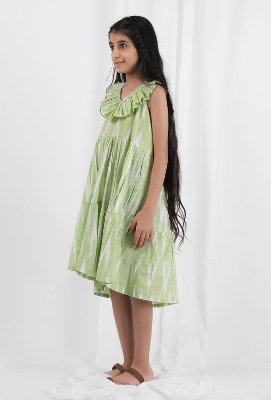 Green Ikat Tier Cotton Dress サイズ 3〜4歳