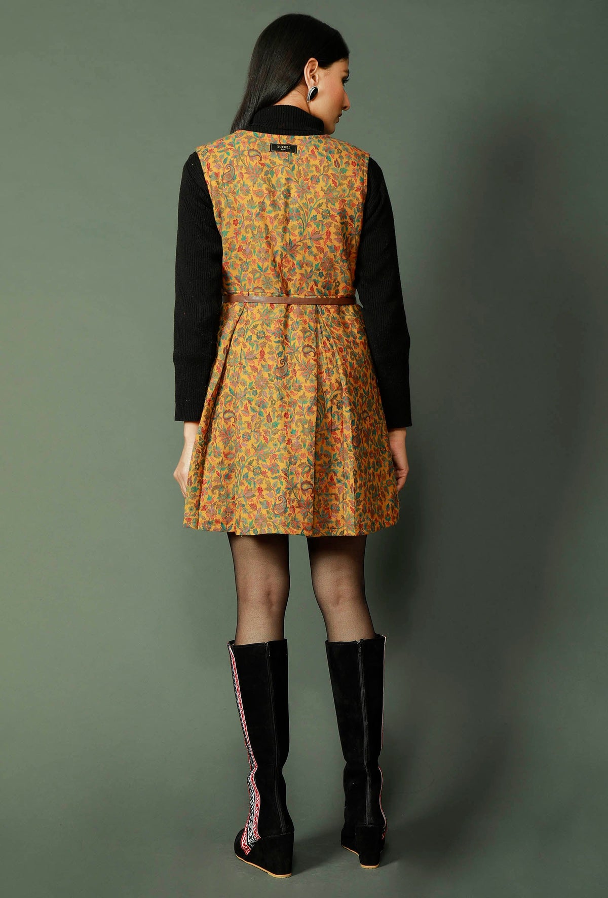 Mustard Pure Wool Kani Woven Dress With Kashmiri Pattern サイズ M