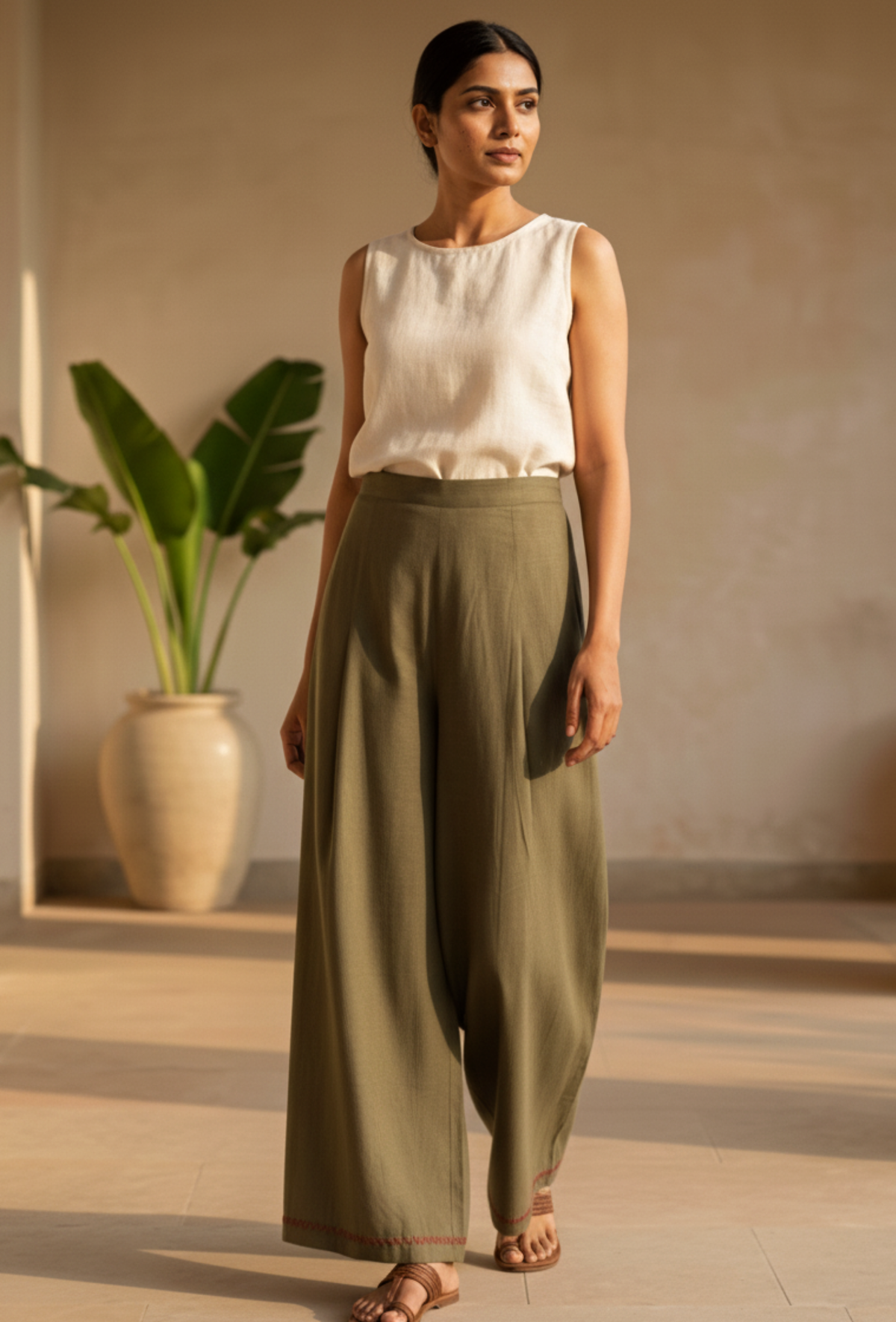 Peepal Green Cotton Slub Culottes サイズ XXXL