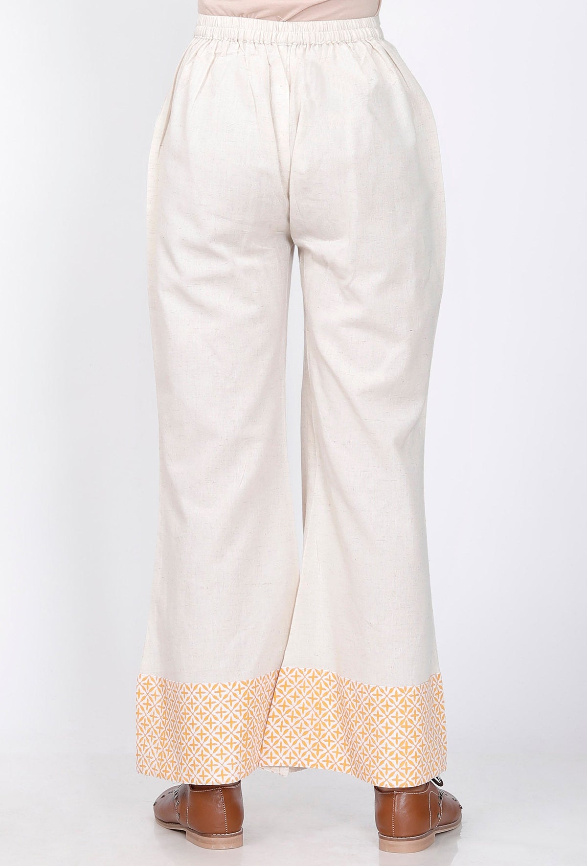 White Handblock Printed Cotton Pants サイズ S