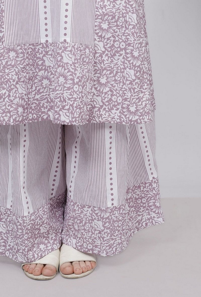 Lilac Stripes Hand Block Printed Cotton Palazzo サイズ XS