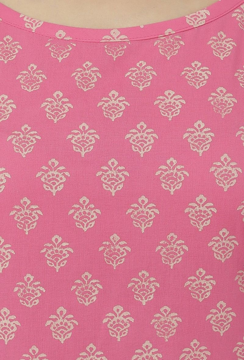 Gul Pink Small Floral Buti Hand-Block Printed Cotton Slip サイズ S