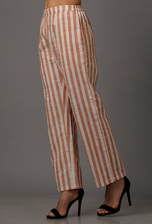 Orange and White Stripes Pure Woven Cotton Pants サイズ XS
