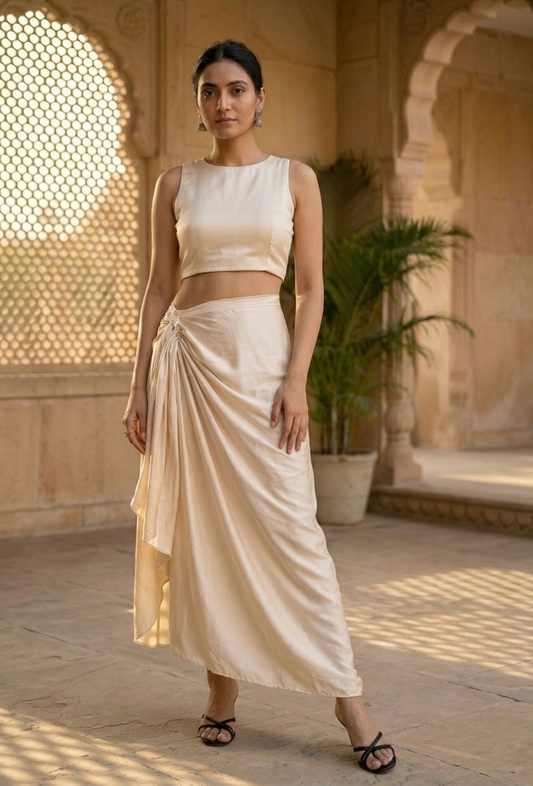 Off White Stitched Drape Satin Skirt サイズ XL