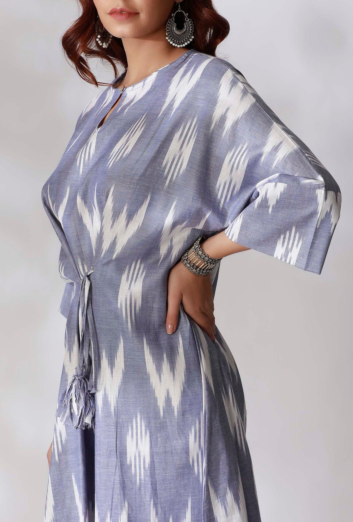 Blue Ikkat Tie-Up Kurta サイズ M