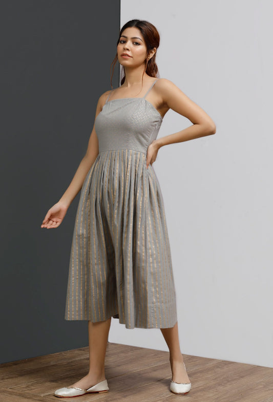 Strappy Grey Block Printed Pleated Dress サイズ XS