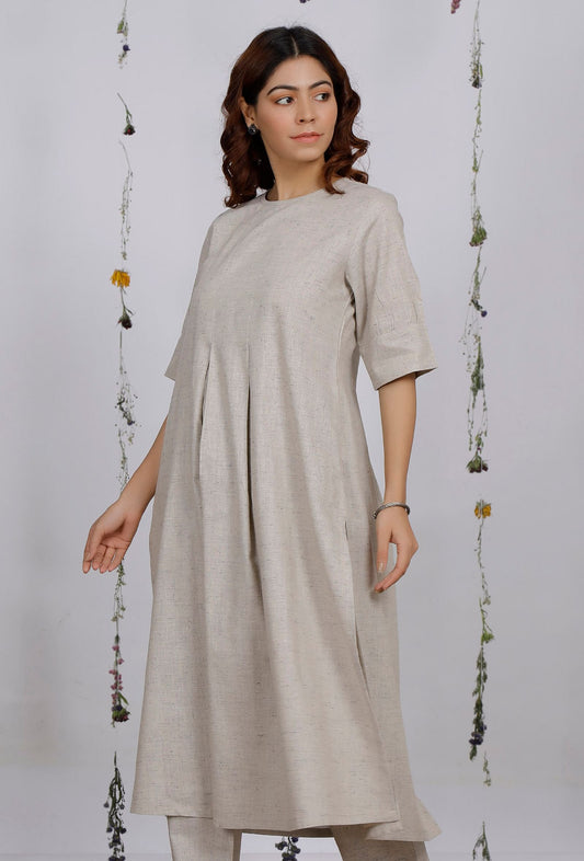 Beige Straight Cotton Flared Kurta サイズ S