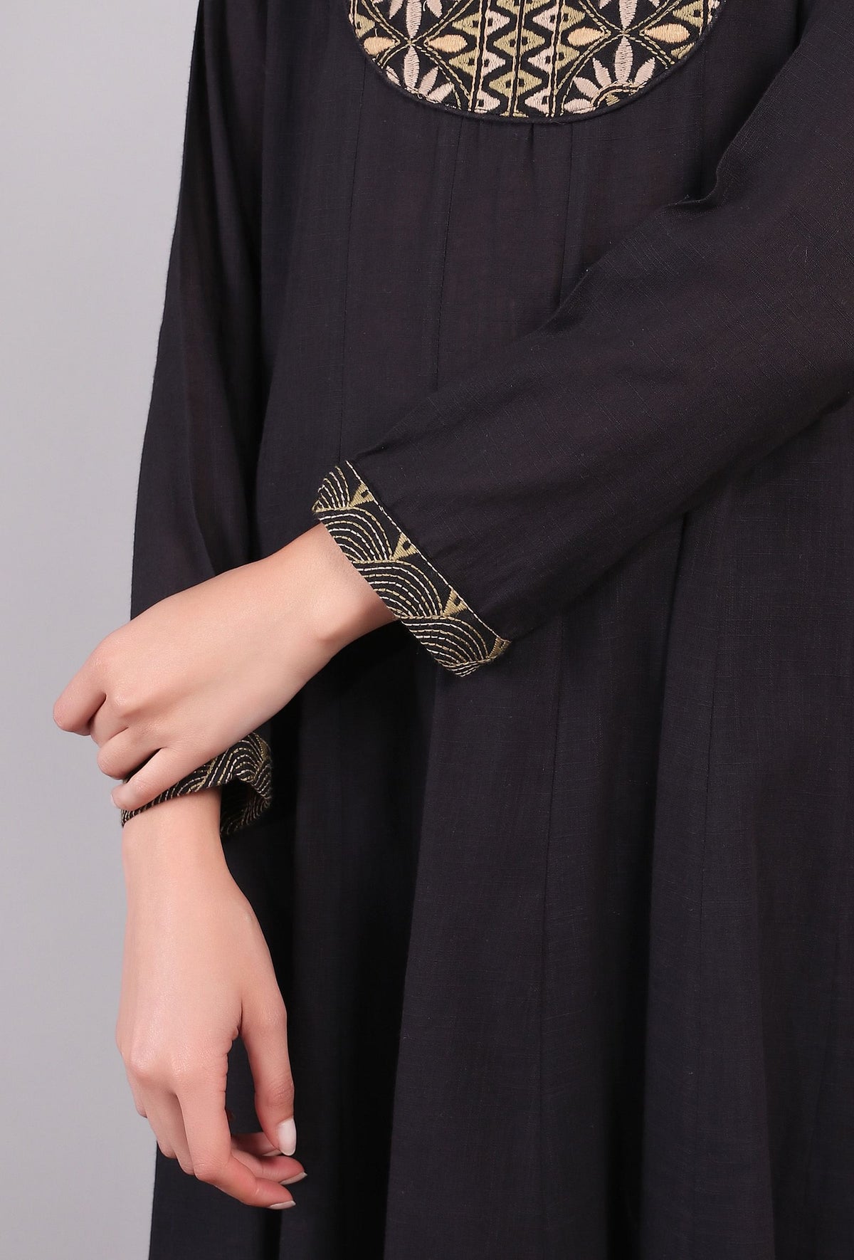 Black Flared Kalidar Kantha Kurta Dress サイズ XL