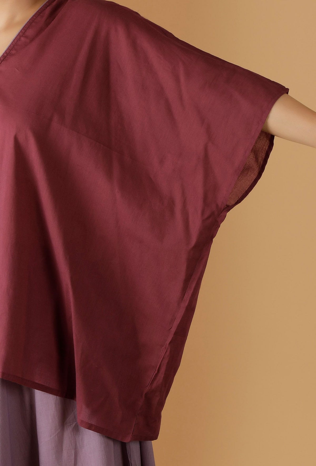 Mulmul Cotton Solid Plum Kaftan Top サイズ XS