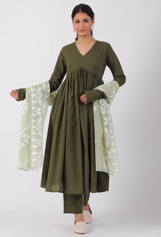 Tea Green Chickoo Net Dupatta