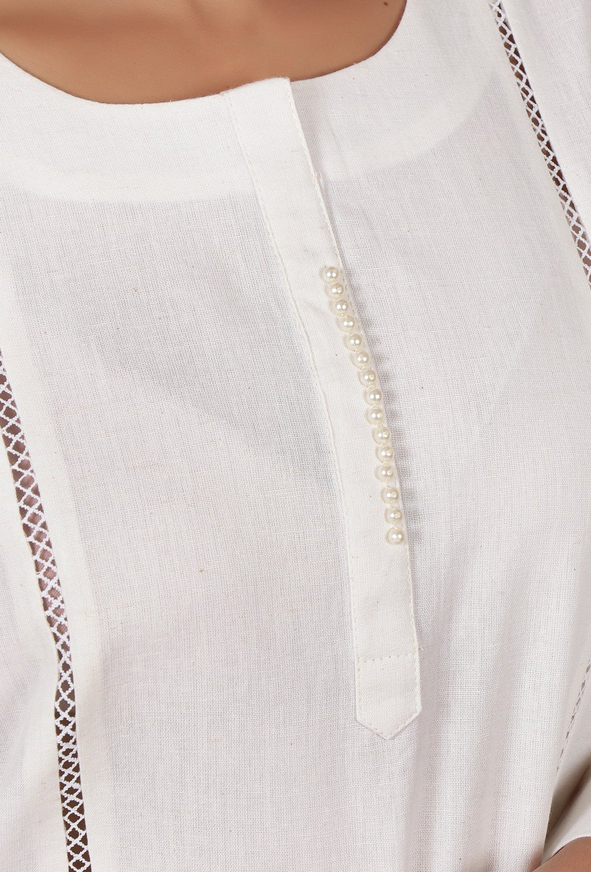 White Moti Handwork Cotton Kurta サイズ S