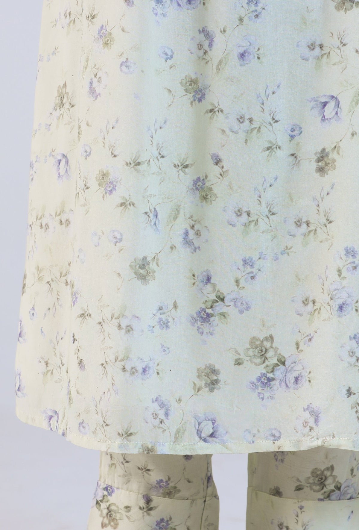 Off White Viscose Cotton Floral Kurta Set サイズ L