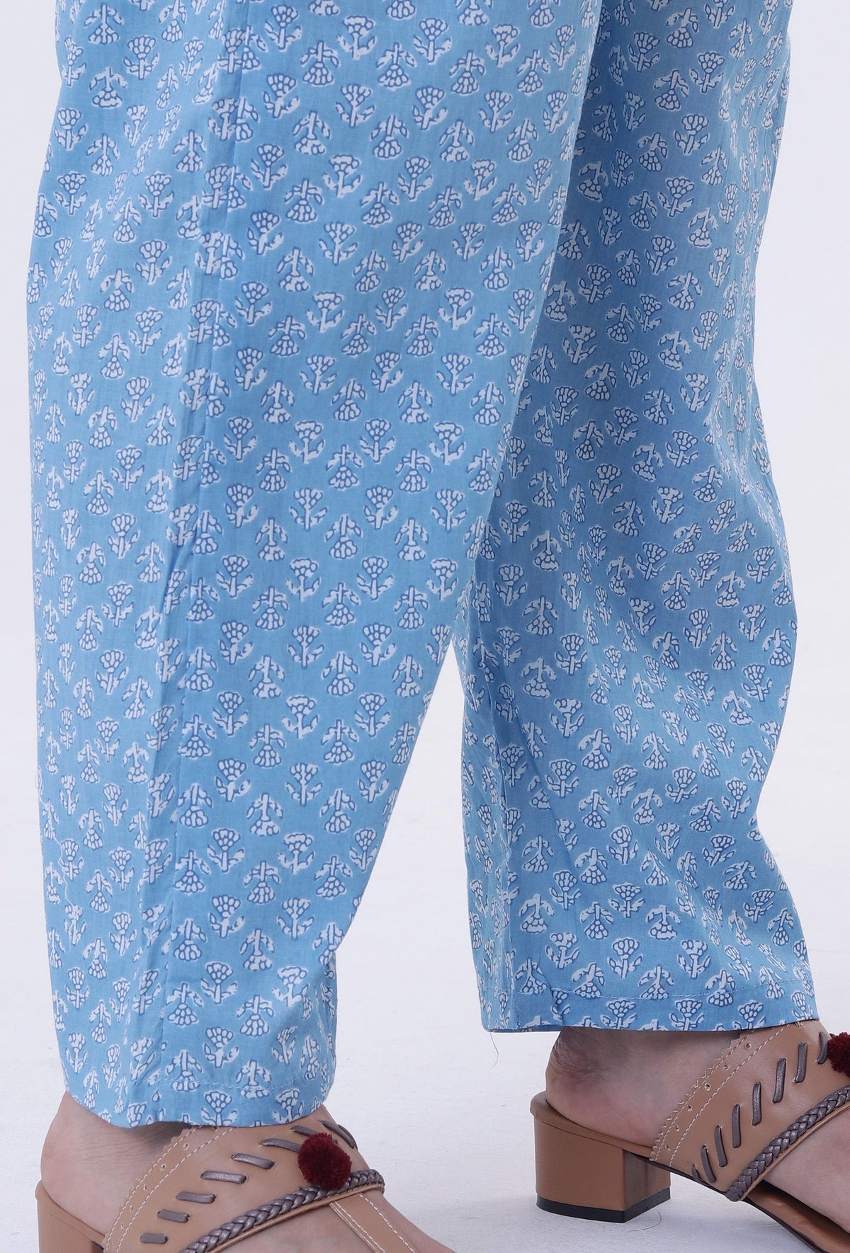 Blue & White Cotton Block Printed Pant サイズ XXL