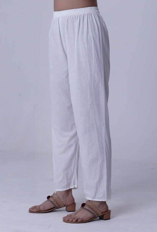 White Cotton Chikankari Laces Pant サイズ L