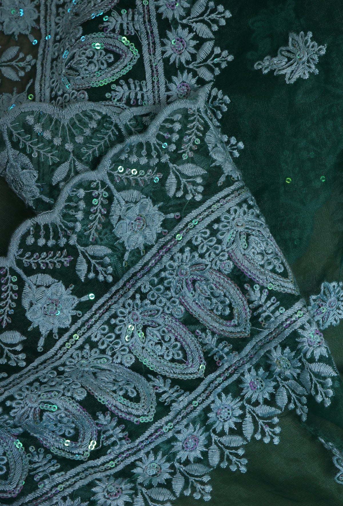 Green Color Silk Organza Embroidered Dupatta