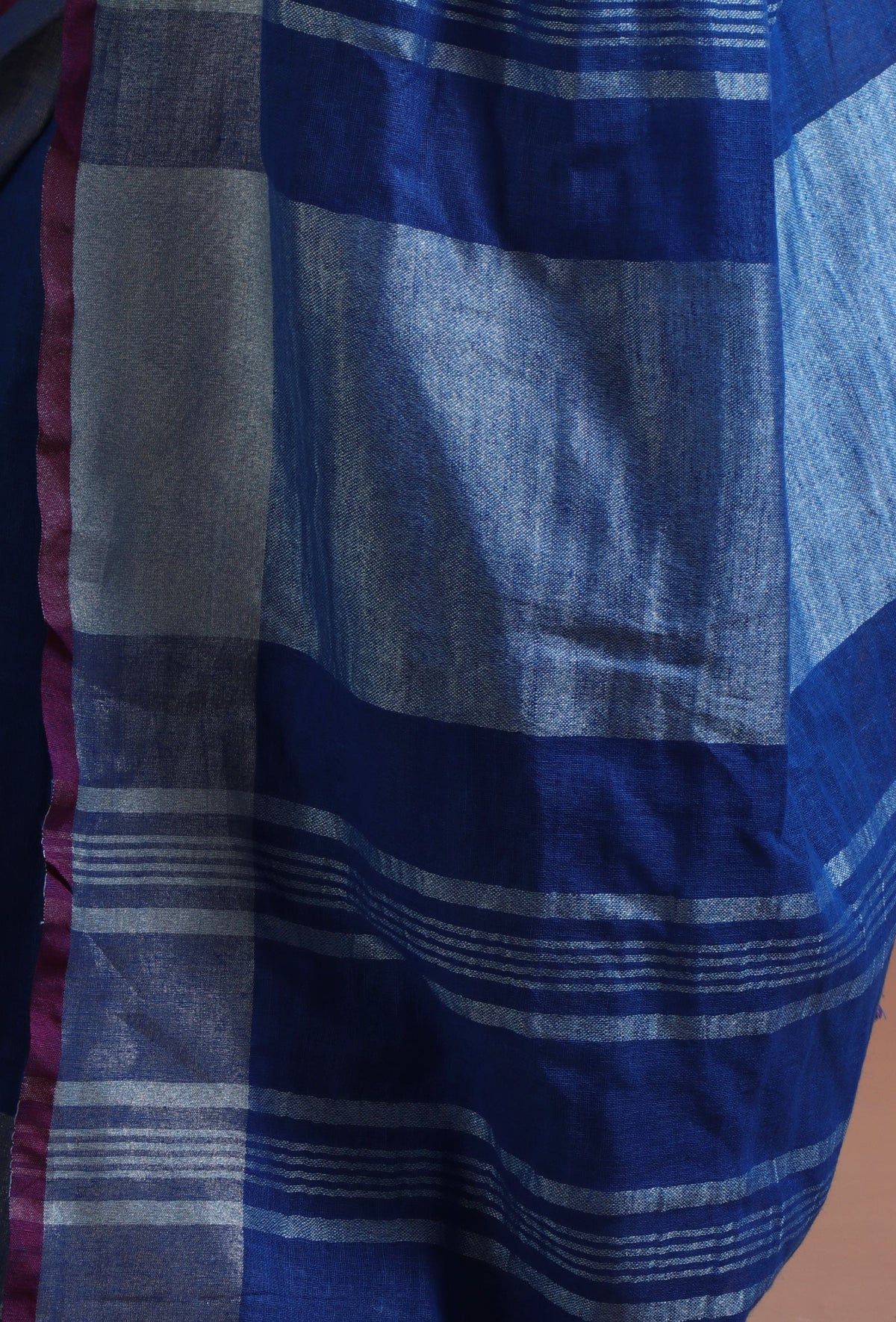 Royal Blue Cotton Linen Saree With Unstitched Blouse
