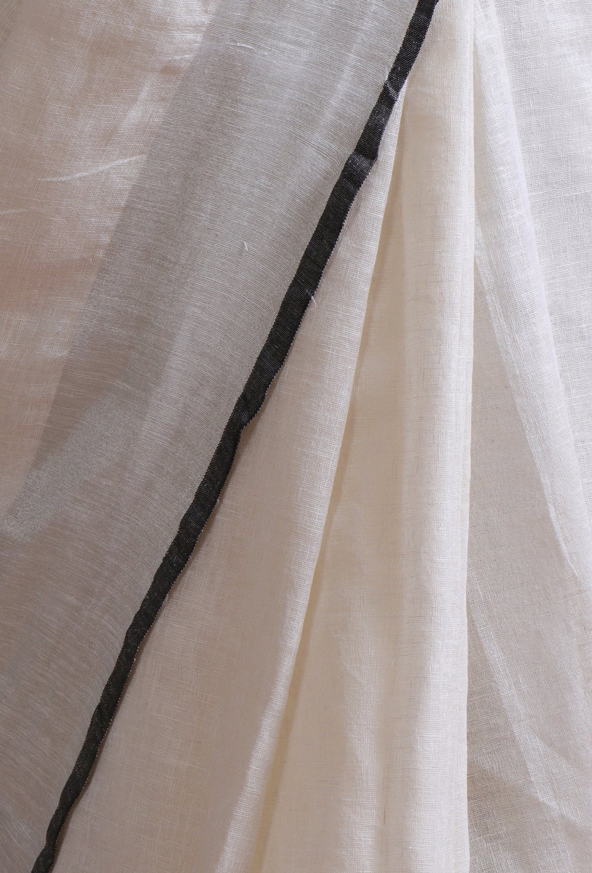 Off-White Cotton Linen Saree with Red Blouse